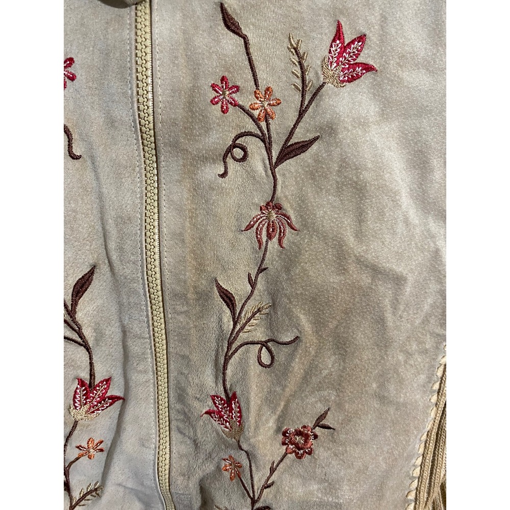 Designers Studio Originals Tan Leather Floral Embroidered Zip Up Sweater Vest XL - Picture 2 of 6